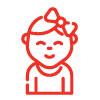 Red vector lineart of child with bow in hair