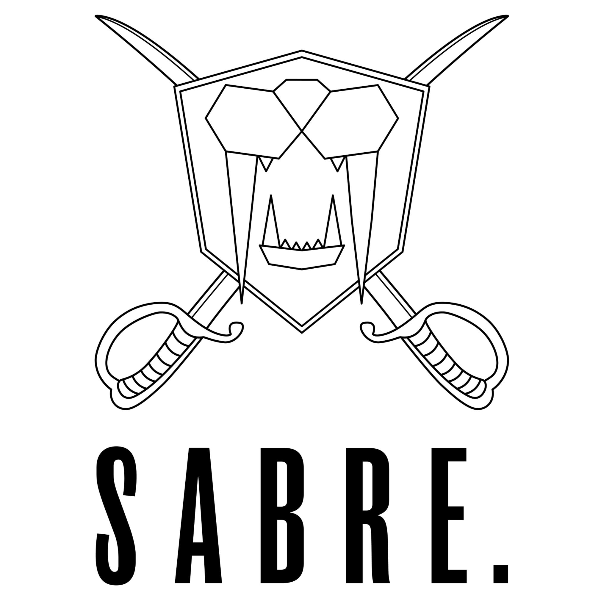Sabre Catering logo with sabre teeth and swords over a shield